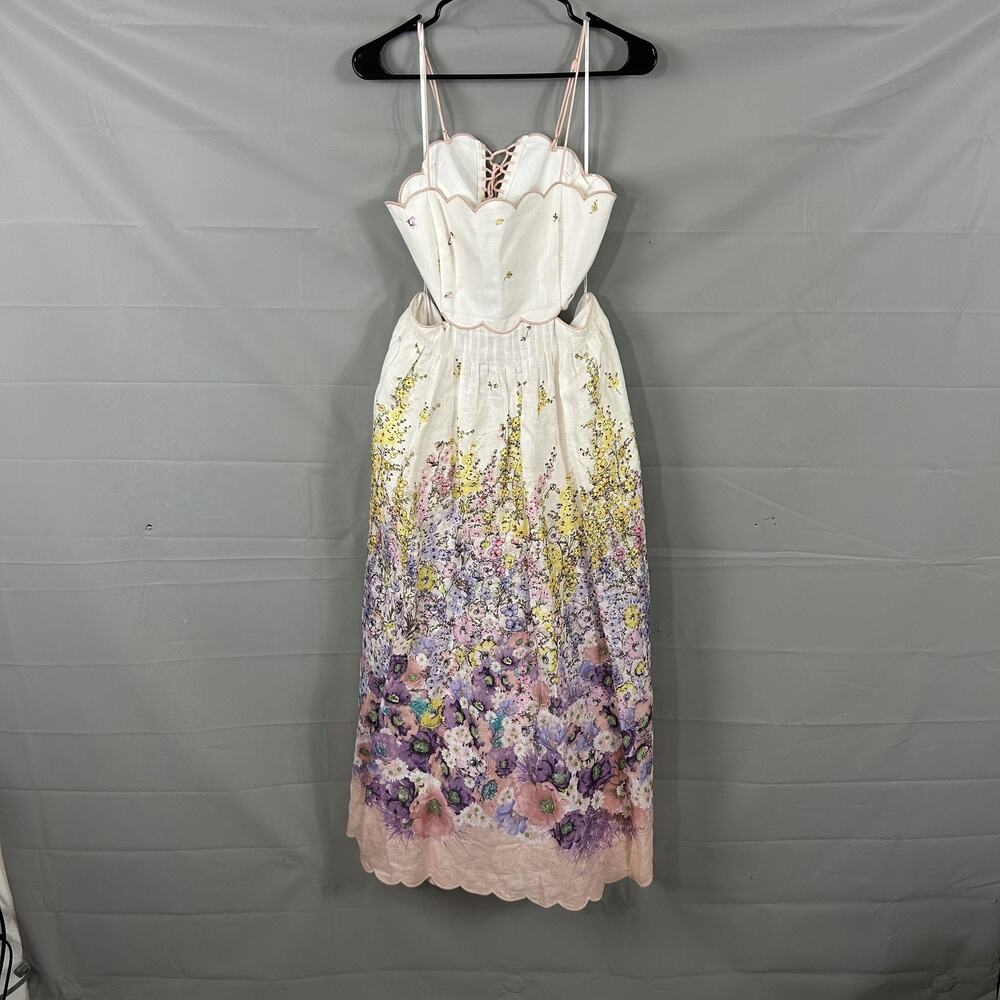 Zimmermann Dress 3 Large Jude Peach Gradient Floral Scalloped Midi Romantic Chic - Picture 7 of 16